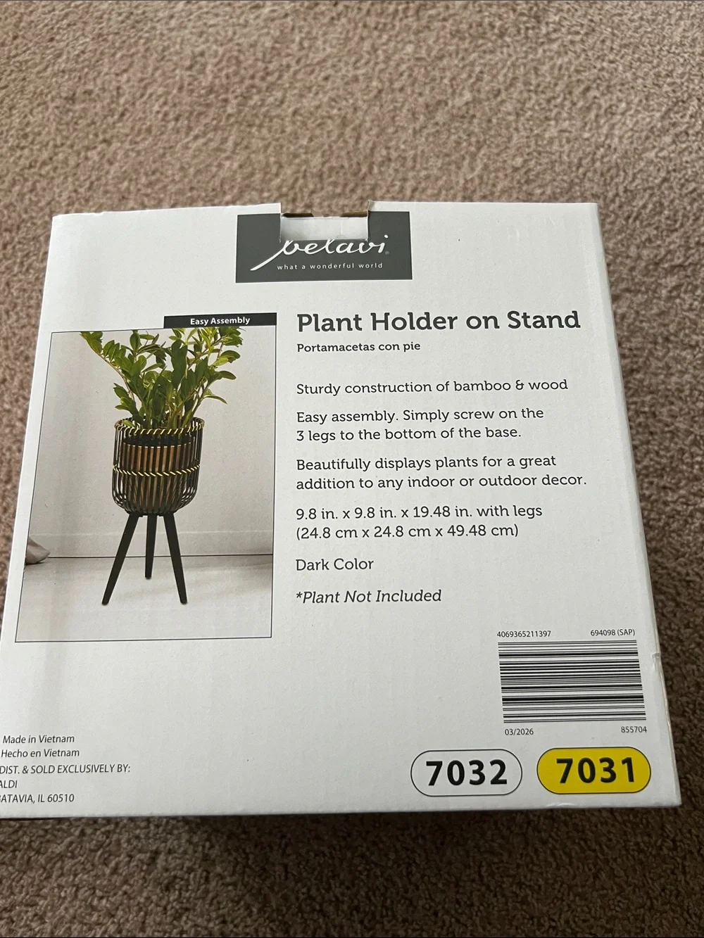BOHO CHIC Belavi Black Plant Holder on Stand Bamboo & Wood  9.8'' x 9.8'' x 9.8